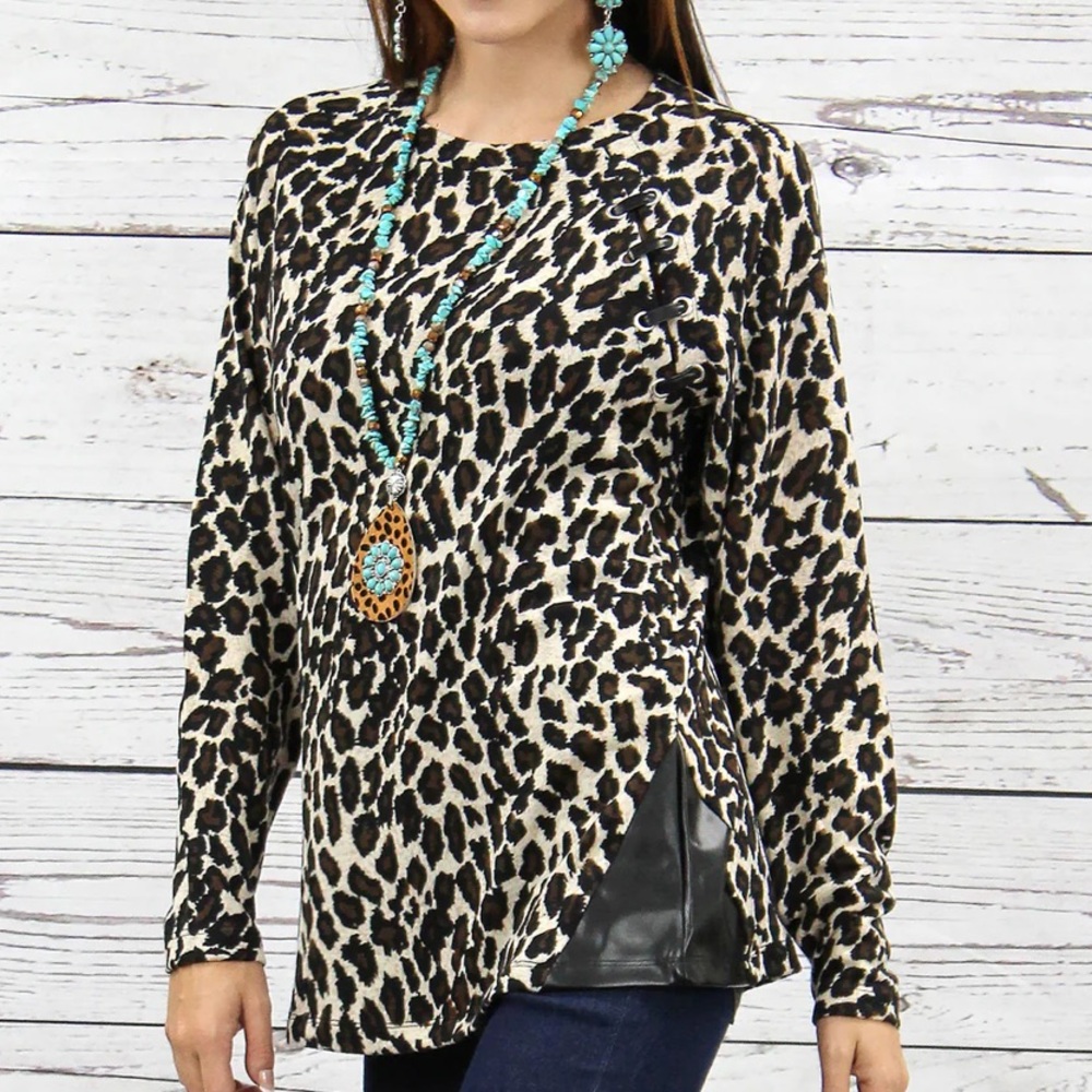 Leopard‎ Print Top with Elbow Patches NWT